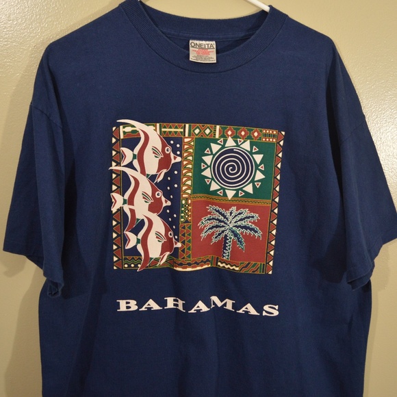 Vintage | Shirts | Vintage Oneita Bahamas Logo Shirt Navy Retro 9s